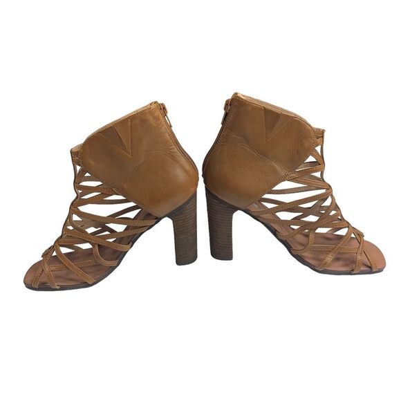 Free People Jeffrey Campbell Gladiator look Leather Block Heels Size 8M Brown - Picture 1 of 9